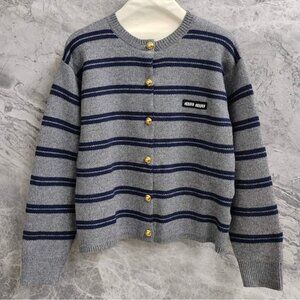 Miu Miu Gray and Blue Striped Cardigan